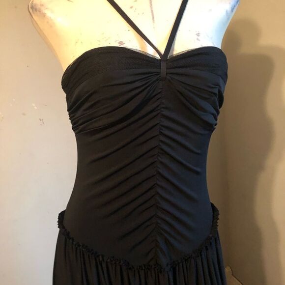 Vera Wang Collection Ruched full‎ sweep Drop Waist slip black dress 0 - Picture 3 of 11
